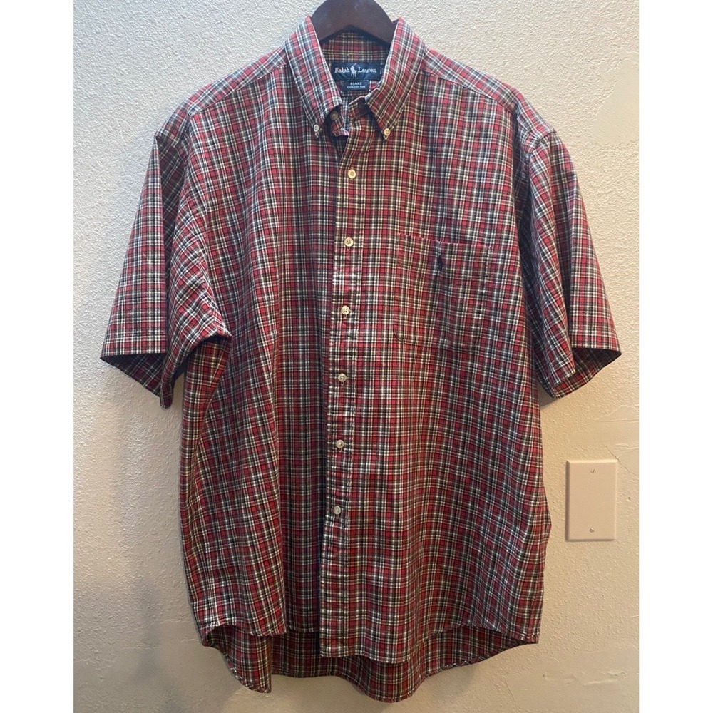 Ralph Lauren Blake Shirt Mens XL Red Plaid Short Sleeve Cotton Pony Logo